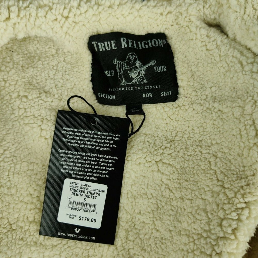 True Religion Faux Shearling Sherpa Denim Trucker Jacket - Picture 11 of 11